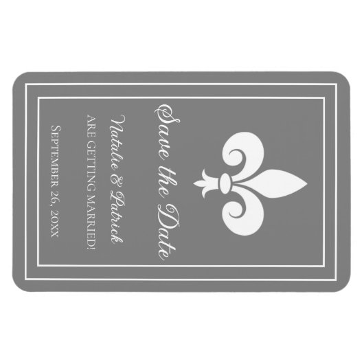 Grey Fleur de Lis Save the Date Magnet Magneet (Horizontaal)