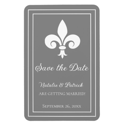 Grey Fleur de Lis Save the Date Magnet Magneet (Verticaal)