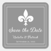 Grey Fleur de Lis Save the Date Stickers (Voorkant)