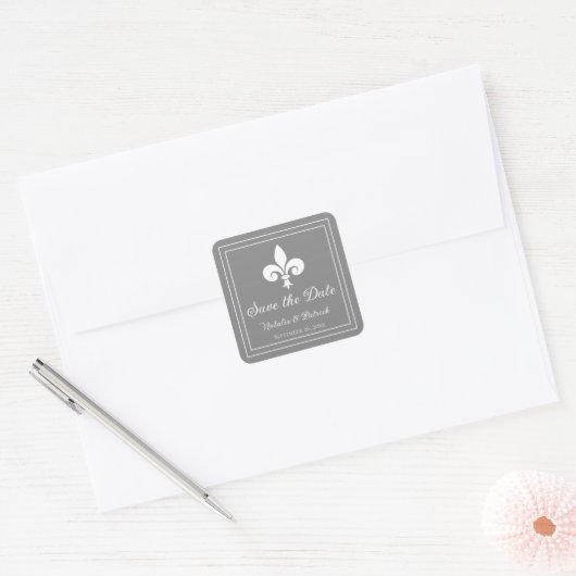 Grey Fleur de Lis Save the Date Stickers (Envelop)