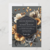 Grey Floral Autumn Romance Wedding Kaart (Voorkant)