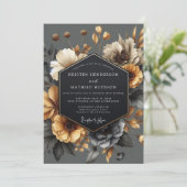 Grey Floral Autumn Romance Wedding Kaart (Staand voorkant)