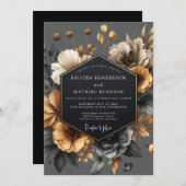 Grey Floral Autumn Romance Wedding Kaart (Voorkant / Achterkant)