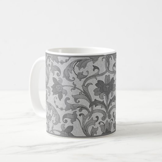 Grey Floral Damask Coffee Mok (Voorkant links)