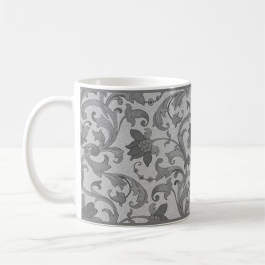 Grey Floral Damask Coffee Mok (Links)