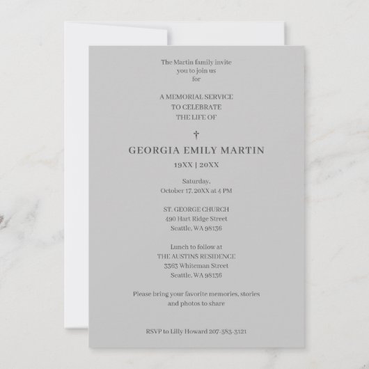 Grey Floral Frame Elegant Photo Funeral Invitation (Achterkant)