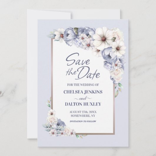 Grey Floral Wedding Save the Date (Voorkant)