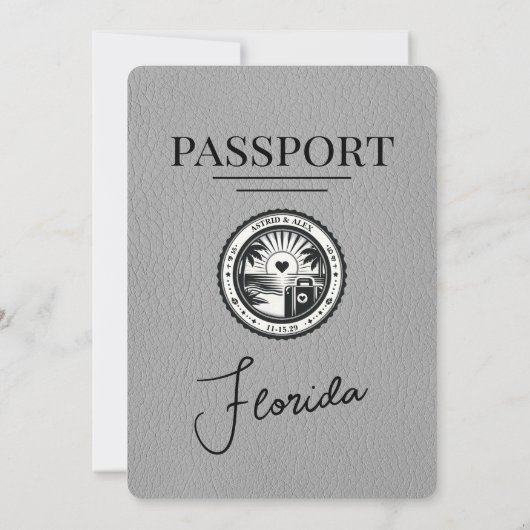 Grey Florida Passport bruiloft uitnodiging (Achterkant)