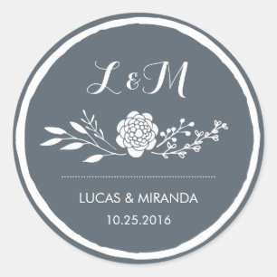 Grey Flower and Leaf Wreath Wedding for Sticker