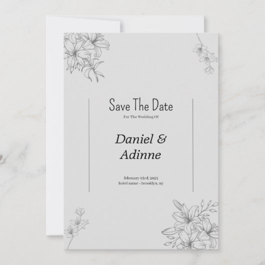 Grey Flower Huwelijksuitnodiging Kaart (Voorkant)