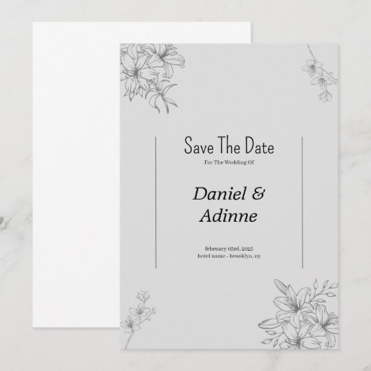 Grey Flower Huwelijksuitnodiging Kaart (Voorkant / Achterkant)