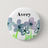 Grey Flowers Custom Name Label Ronde Button 5,7 Cm (Voorkant)
