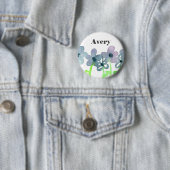 Grey Flowers Custom Name Label Ronde Button 5,7 Cm (In situ)