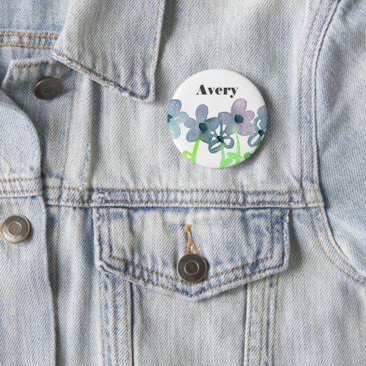 Grey Flowers Custom Name Label Ronde Button 5,7 Cm (In situ)
