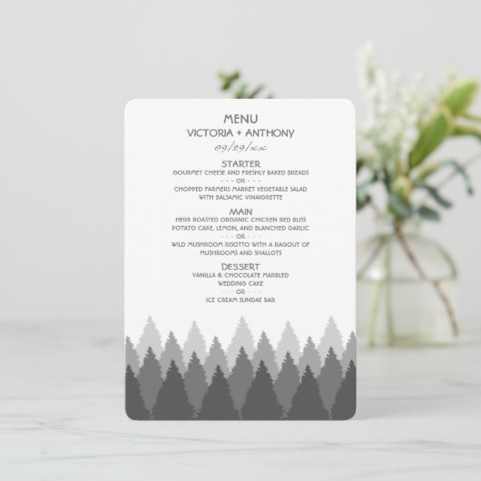 Grey Forest Range Woodland bruiloft Menu (Staand voorkant)