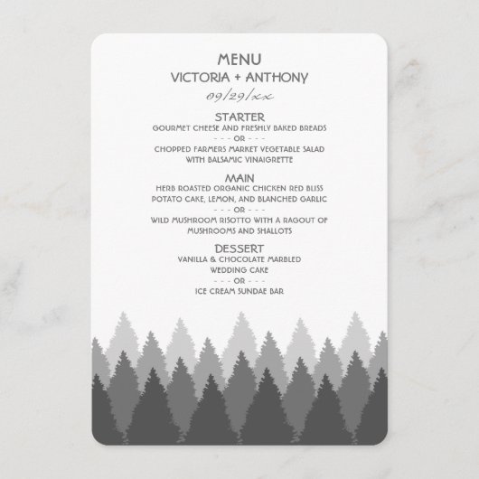 Grey Forest Range Woodland bruiloft Menu (Voorkant)