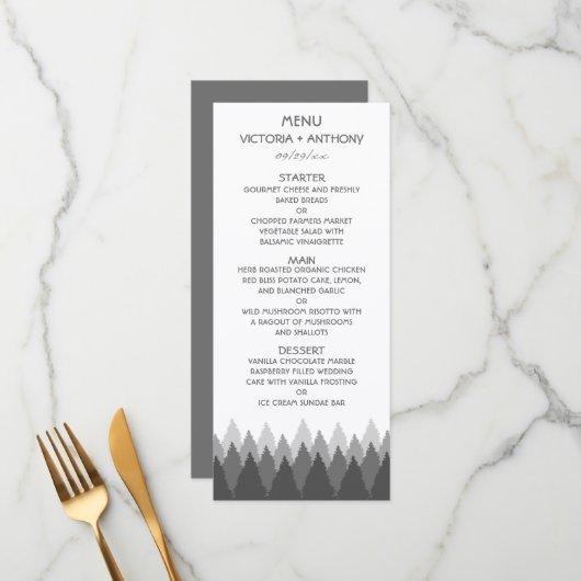 Grey Forest Range Woodland bruiloft Menu (Voorkant / Achterkant in situ)