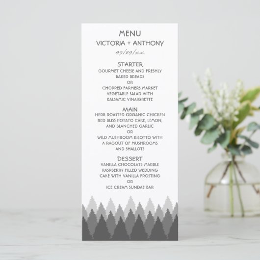 Grey Forest Range Woodland bruiloft Menu (Staand voorkant)