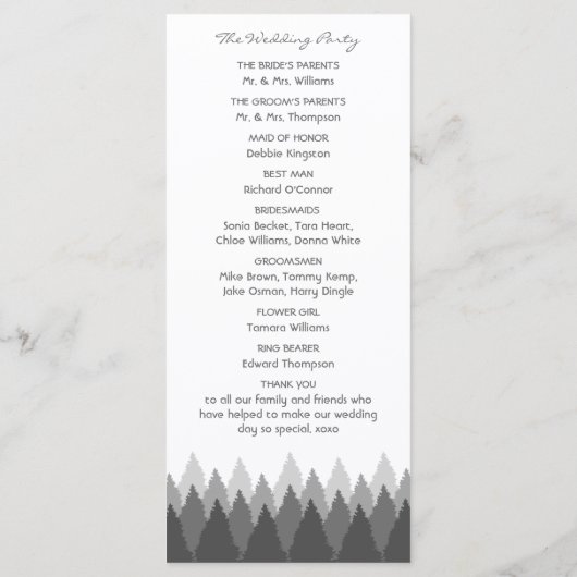 Grey Forest Range Woodland bruiloft Programmakaart (Achterkant)