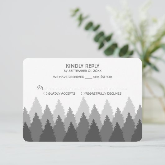 Grey Forest Range Woodland bruiloft RSVP Kaartje (Staand voorkant)