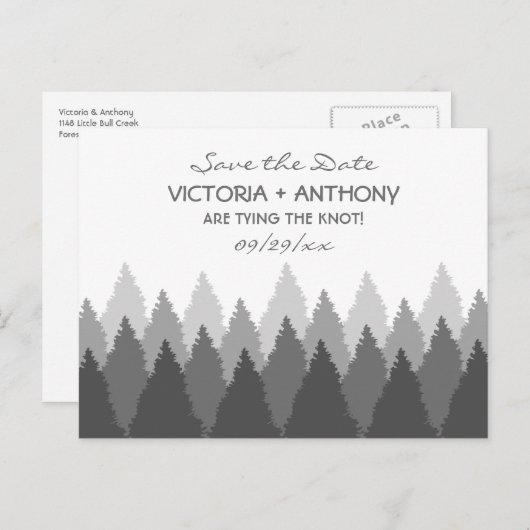 Grey Forest Range Woodland Bruiloft Save The Date Briefkaart (Voorkant / Achterkant)