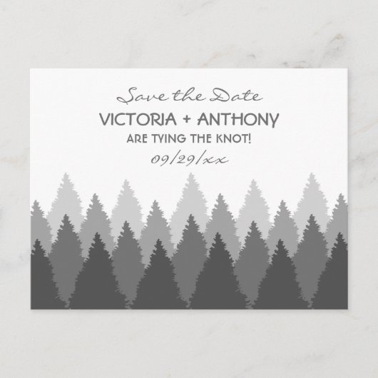 Grey Forest Range Woodland Bruiloft Save The Date Briefkaart (Voorkant)