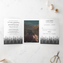 Grey Forest Range Woodland Wedding Suite Drieluik Uitnodiging