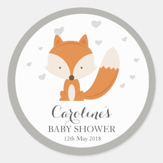Grey Fox Woodland Love Heart Baby shower Sticker  (Voorkant)
