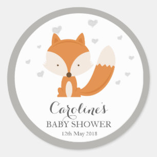 Grey Fox Woodland Love Heart Baby shower Sticker 