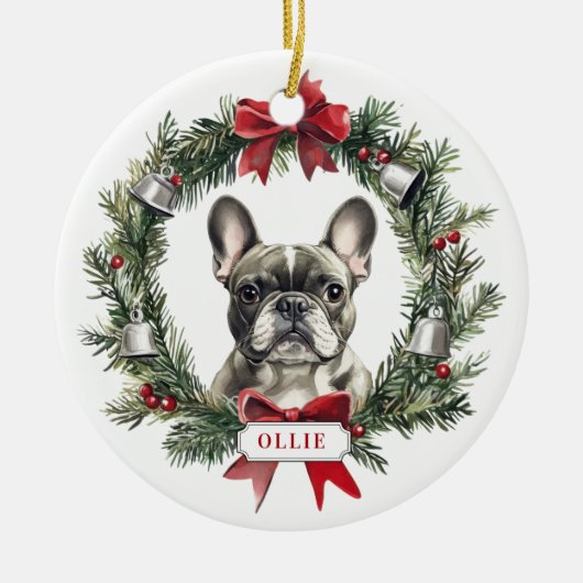 Grey Franse Bulldog Ceramic Circle Ornament (Voorkant)