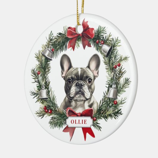 Grey Franse Bulldog Ceramic Circle Ornament (Links)