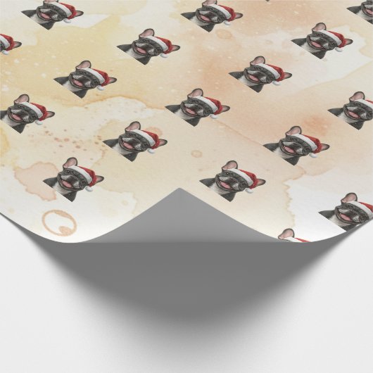 Grey Frenchie Bulldog in Santa Hat Cadeaupapier (Hoek)