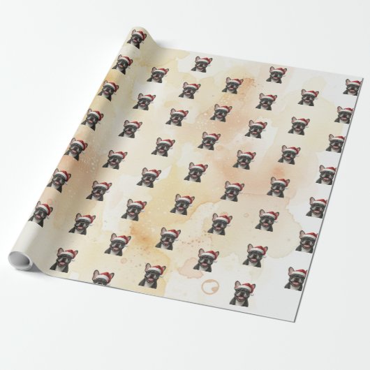 Grey Frenchie Bulldog in Santa Hat Cadeaupapier (Uitgerold)