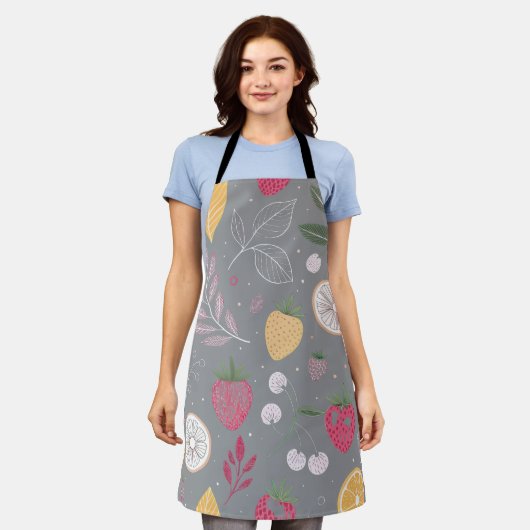 "Grey Fruit Pattern Schort (Gedragen)