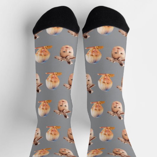 Grey Funny Custom 2 Gezicht Foto Papa Sokken (Top)