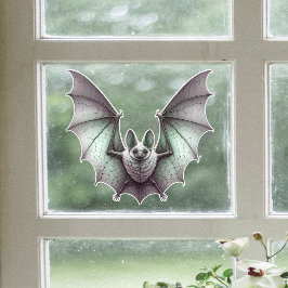 Grey Furry Bat Green Tinge Spread Wings Raamsticker