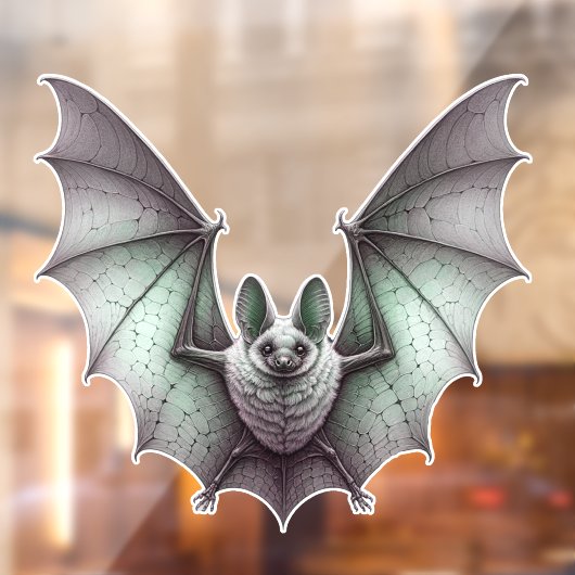 Grey Furry Bat Green Tinge Spread Wings Raamsticker (Vel 2)