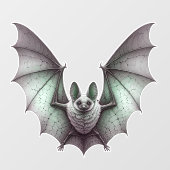 Grey Furry Bat Green Tinge Spread Wings Raamsticker (Vel)