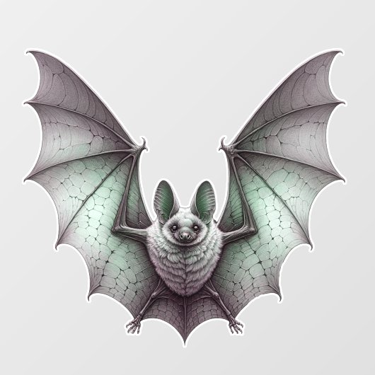 Grey Furry Bat Green Tinge Spread Wings Raamsticker (Vel)