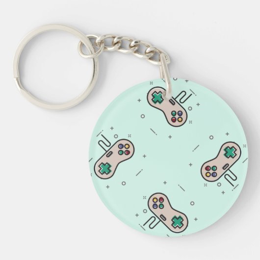 Grey game joystick op blauw sleutelhanger (Voorkant)