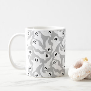 Grey Ghost Pattern Halloween Koffiemok