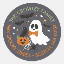 Grey Ghost Raven Halloween Familie Retouradres Ronde Sticker