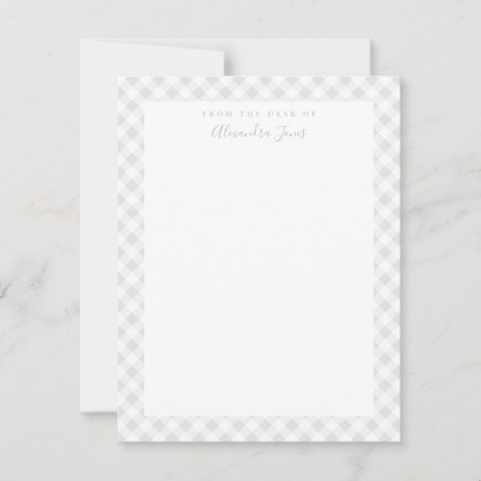 Grey Gingham Check Personal Stationery Note Kaart (Voorkant)