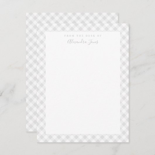 Grey Gingham Check Personal Stationery Note Kaart (Voorkant / Achterkant)
