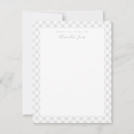 Grey Gingham Check Personal Stationery Note Kaart