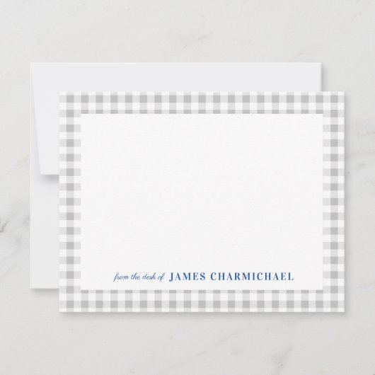 Grey Gingham Check with Blue from the Desk of Bedankkaart (Voorkant)