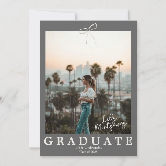 Grey Gingham Coquette Afstuderen Aankondiging (Voorkant)