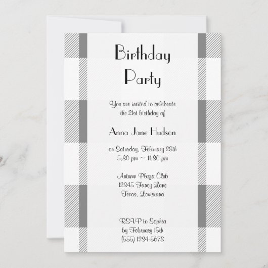Grey Gingham, Geometric Pattern, Birthday Party Kaart (Voorkant)