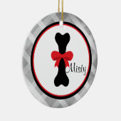 Grey Gingham Large Black Dog Bone Ornament (Rechts)