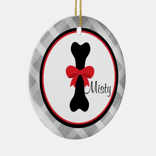 Grey Gingham Large Black Dog Bone Ornament (Rechts)